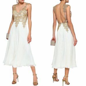 CATHERINE DEANE Ketu metallic lace-paneled silk-chiffon midi dress